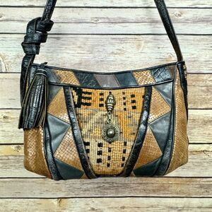 Vintage Sharif Women’s Leather Reptile & Kilim Bohemian Boho Purse with Tassle